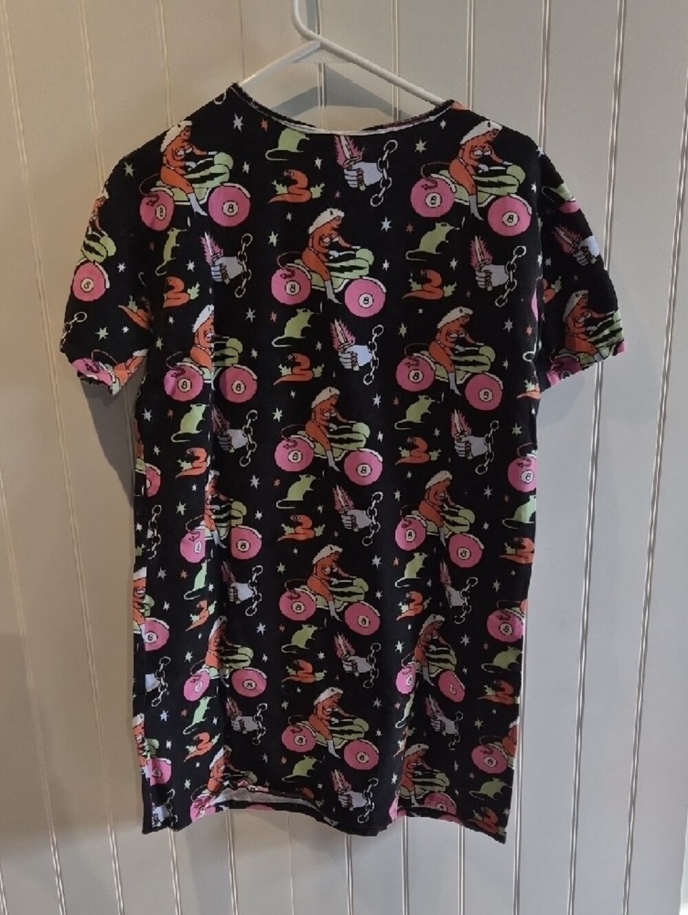 Black Graphic Tee with Pink & Green Cartoon Print - Picture 4 of 4